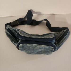 Denim Fanny Pack Waist‎ Bag Belt Bag Adjustable Strap Multiple Pockets Blue